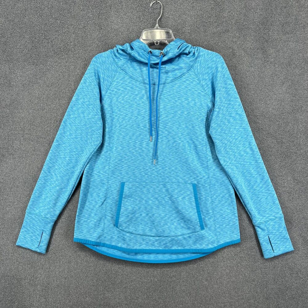 Athleta Pullover Womens‎ Large Blue Hooded Sweatshirt Drawstring Pocket Athletic